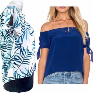 NWT AMANDA UPRICHARD Women's Palm Print Tie Sleeve Top